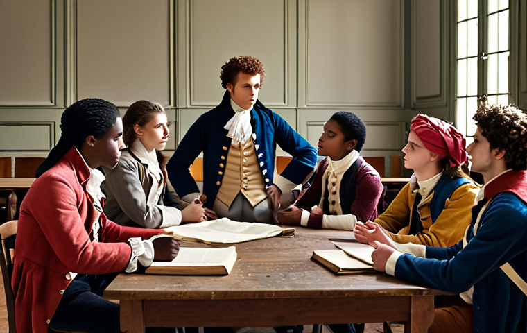 **Group of students actively engaged in a history class discussion, debating the causes of the French Revolution, with diverse perspectives represented.**