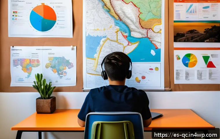 효율적 개념 학습을 위한 커리큘럼 개발 - A modern study room with a young adult Hispanic student sitting at a tidy desk filled with organized...